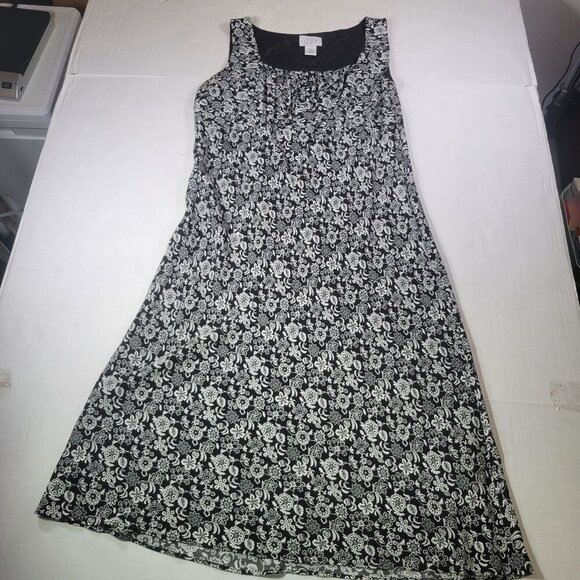 Ann Taylor Loft Black & White Dark Floral Sleeveless A-Line Dress Size 6 - Picture 1 of 6